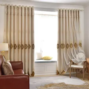 1pc Embroidered Dual-Layer Curtain, European Style Sunblock UV Protection, Ideal for Living Room Bedroom Balcony Dining Room
