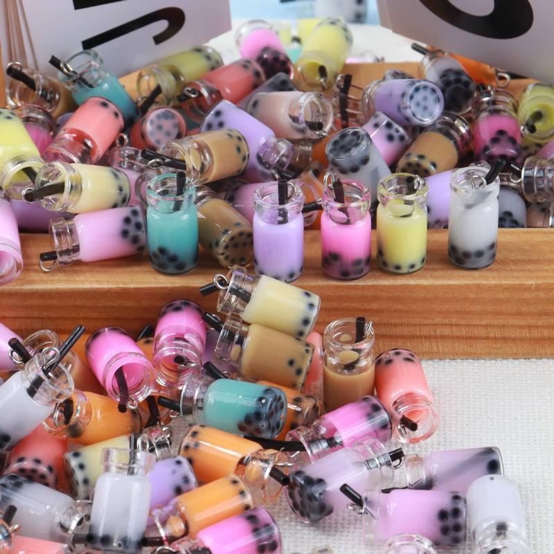30pcs Random Mixed Milk Tea Cup Charm Beverage Pendants with Bottle Milk Tea Charms Pendants Diy Keychain Women Key Chain Gift