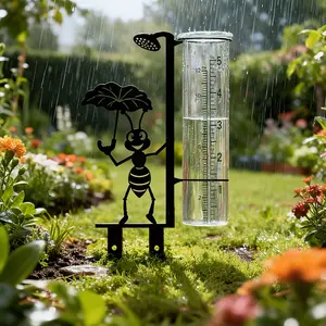 Metal Ant Shaped Outdoor Rain Gauge, Transparent Glass Measuring Cup, Waterproof Precipitation Meter, Garden Weather Accessory