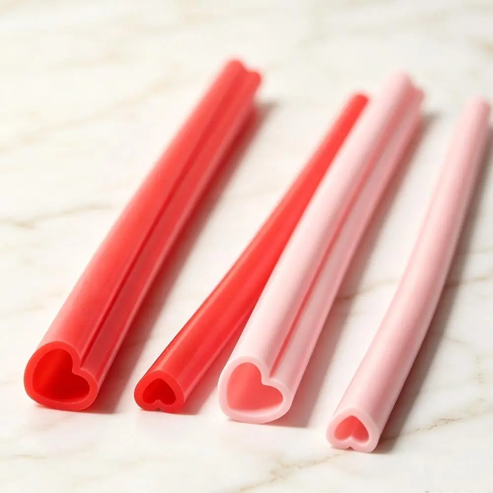 2PC Food Grade Heat Resistant Silicone Foldable Drinking Straw With Heart-Shaped Hole, Reusable Eco-Friendly Mini Portable Commute & Home Beverage Straw For Bubble Tea, Coffee