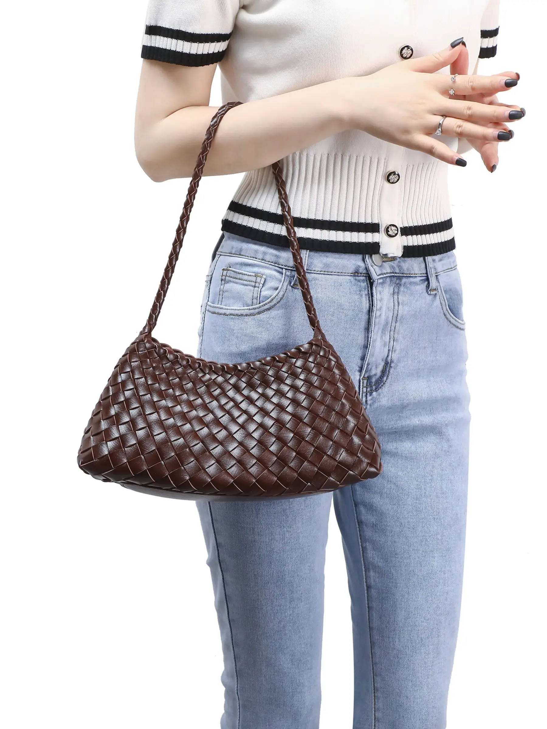 New Handmade Woven Bag, Fashionable Simple Casual Shoulder Bag, Large Capacity Commuter Tote, Versatile Mother-Child Basket Bag, Handbag Shoulder Purse, Everyday Shoulder Bag