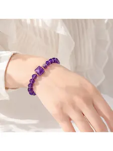 Amethyst Crystal Beaded Bracelet for Women Natural Purple Quartz Energy Healing Jewelry Confidence Boosting Charm Wristband Gift for Her