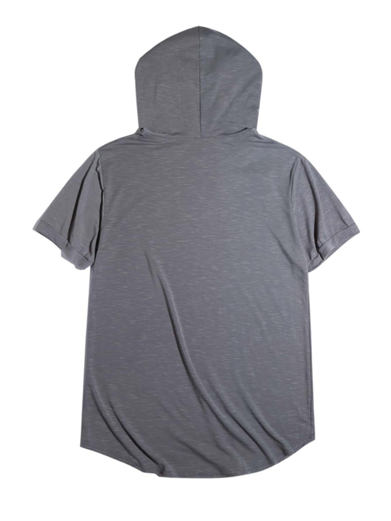 Men's Solid Plain Drawstring Hooded Jersey Tee, Casual Regular Fit Short Sleeve T-Shirt for Summer, Menswear for Daily Wear