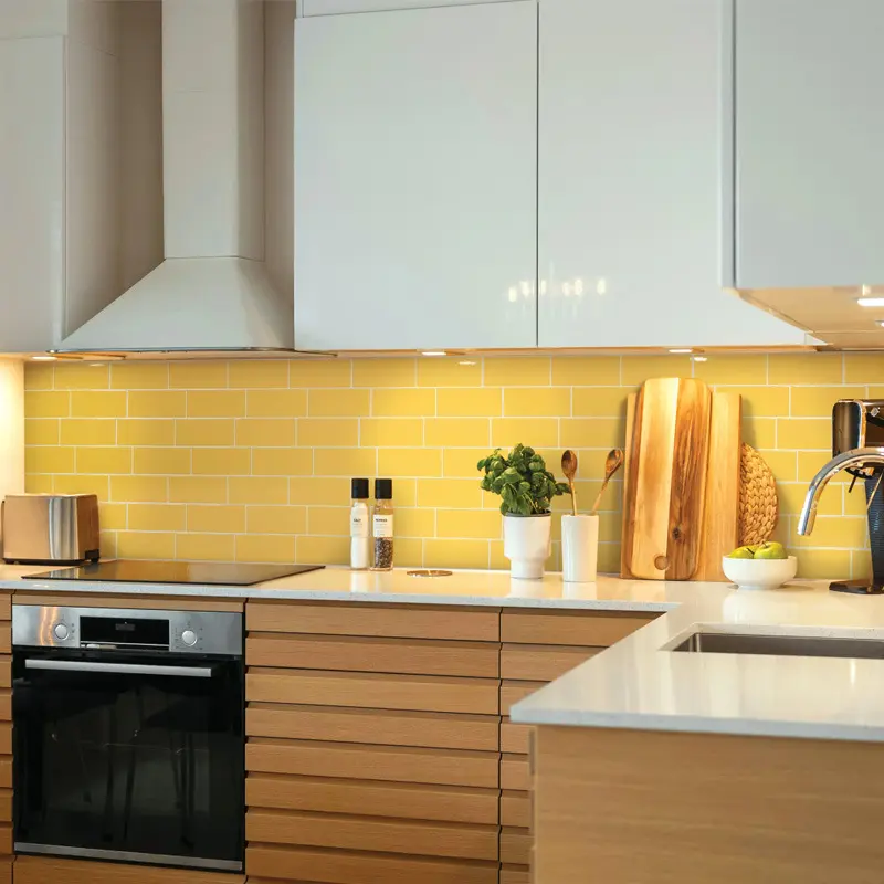 Bright yellow long brick wall stickers waterproof and oil-proof self-adhesive kitchen and bathroom renovation and renovation stickers