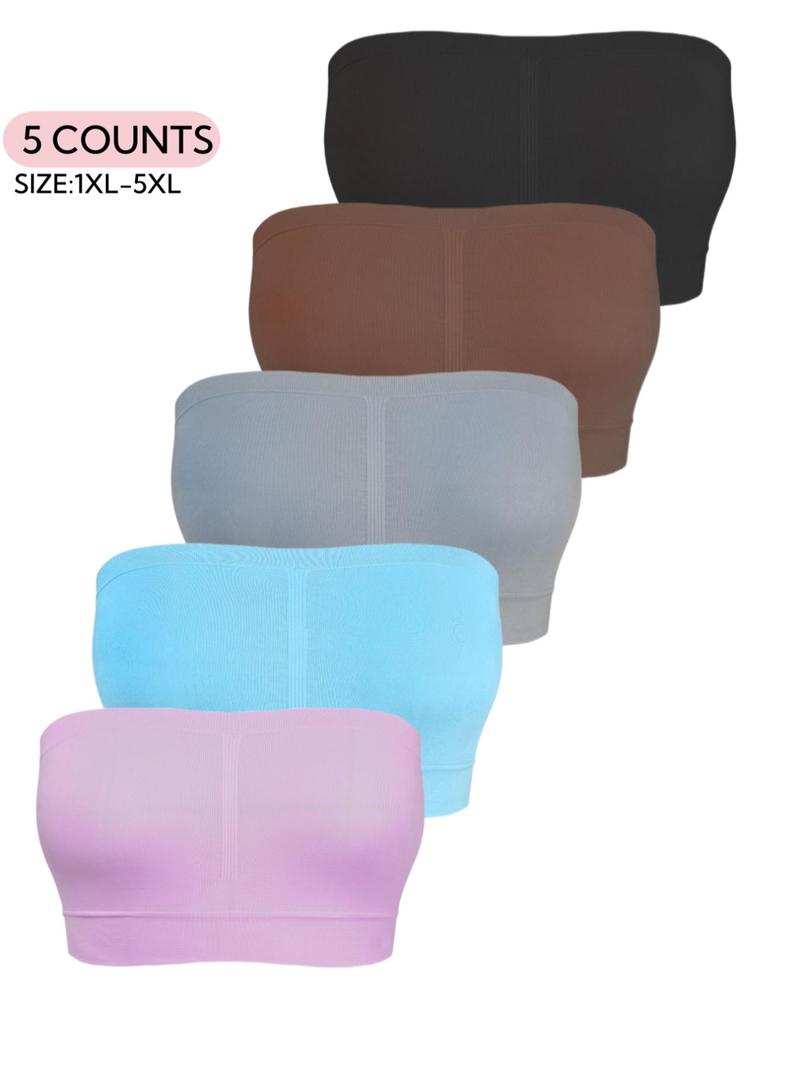 【Plus Size】solid Color Bandeau Bra, Casual Comfortable Breathable Bra for Daily Wear, Women's Plus Size Lingerie for All Seasons, Straplessbra