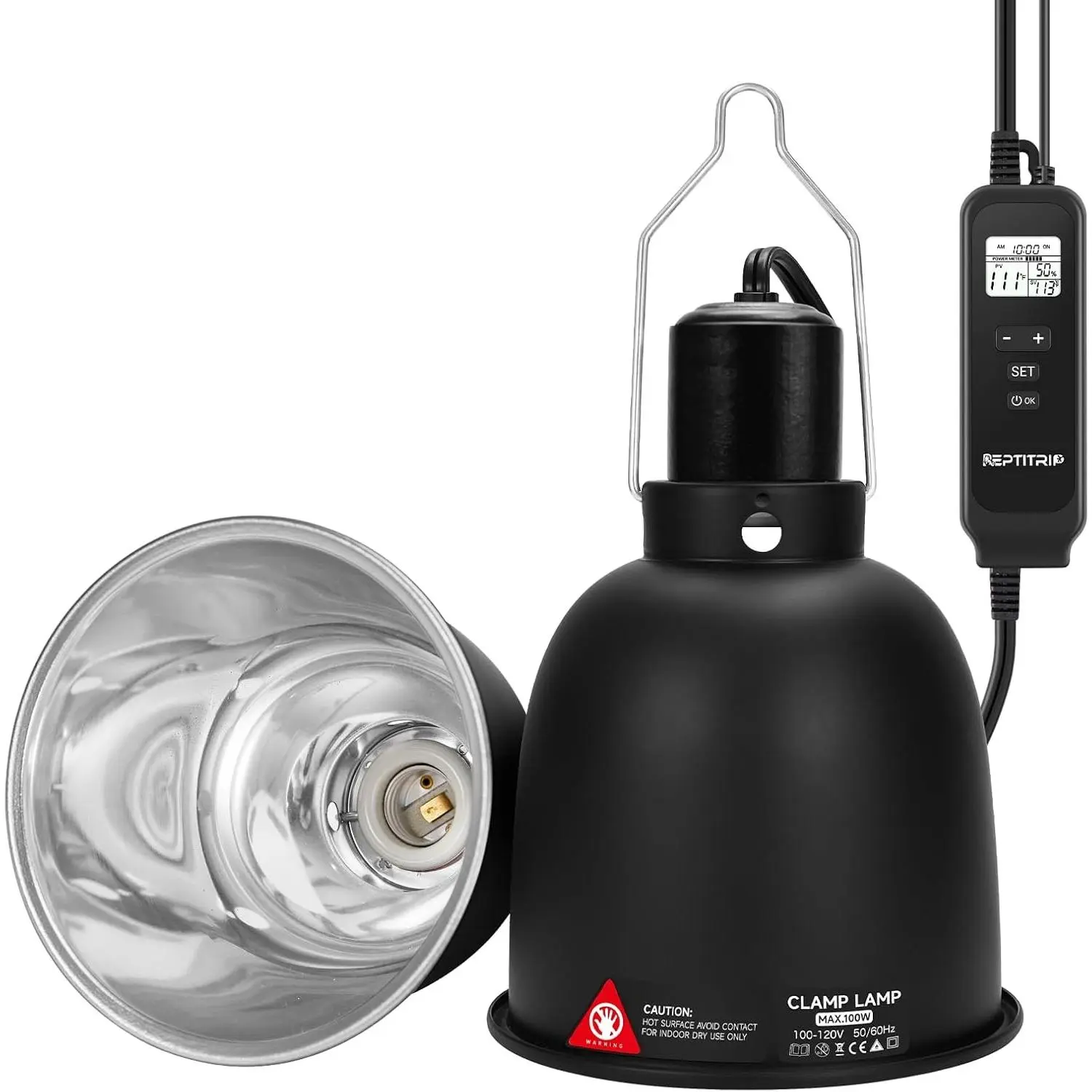 REPTITRIP 5.5" Reptile Heat Lamp Fixture with PID Dimming Thermostat, Independent Day Night Temperature Control, MAX 100W (Bulb Not Included)
