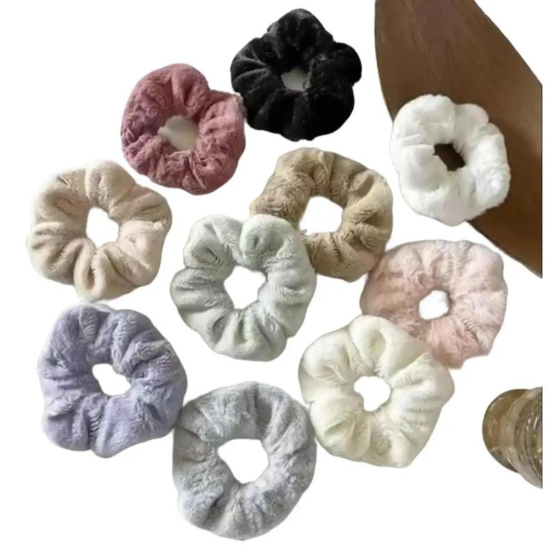 Furry Hair Scrunchies Fluffy Bobbles Elastic Ponytail Holder Soft for Women Girls 10 Random Colors Free Gift Versatile Hair Accessories.