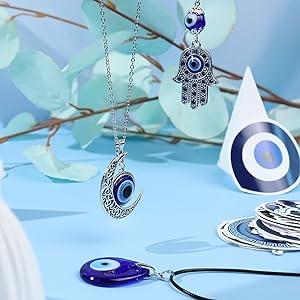 YADOCA 12/15Pcs Evil Eye Necklace, Bracelet, Earring, Ring, Keychain Hamsa Hand Pendant - Turkish Protection Jewelry Set with 50Pcs Evil Eye Stickers YADOCA 12/15Pcs Evil Eye Necklace, Bracelet, Earring, Ring, Keychain Hamsa Hand Pendant - Turkish Protection Jewelry Set with 50Pcs Evil Eye Stickers