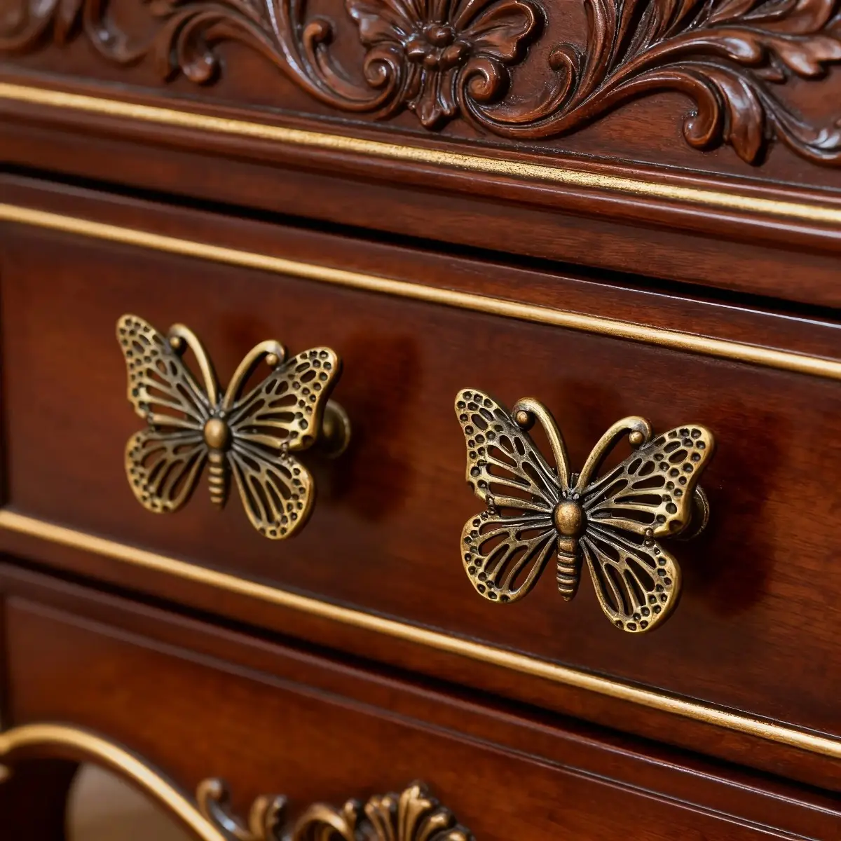 6pcs Vintage Butterfly Handle Accessory Set with Hollow-Out Carving Craft for Craft Making/Vintage Decoration/DIY Creativity/Wardrobe/Drawer/Jewelry Box Upgrade