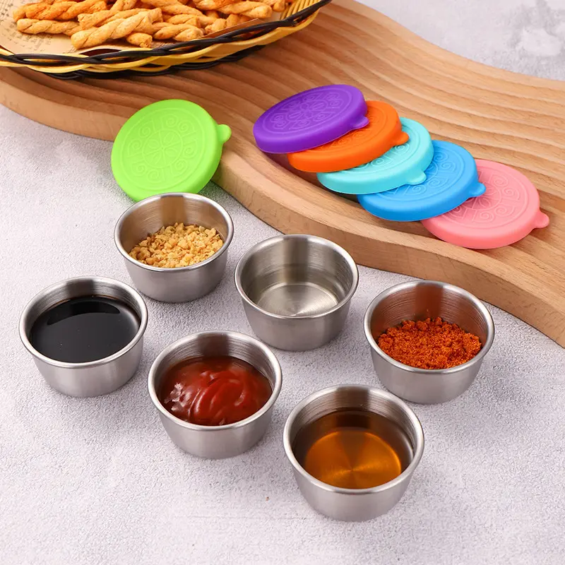 6pcs Salad Dressing Container To Go, Dressing Sauce Containers for Lunch Box, Stainless Steel Small Condiment Containers with Lids, Reusable Dip Sauce Cups with Lids, Leakproof Condiment Cups Storage Disposable