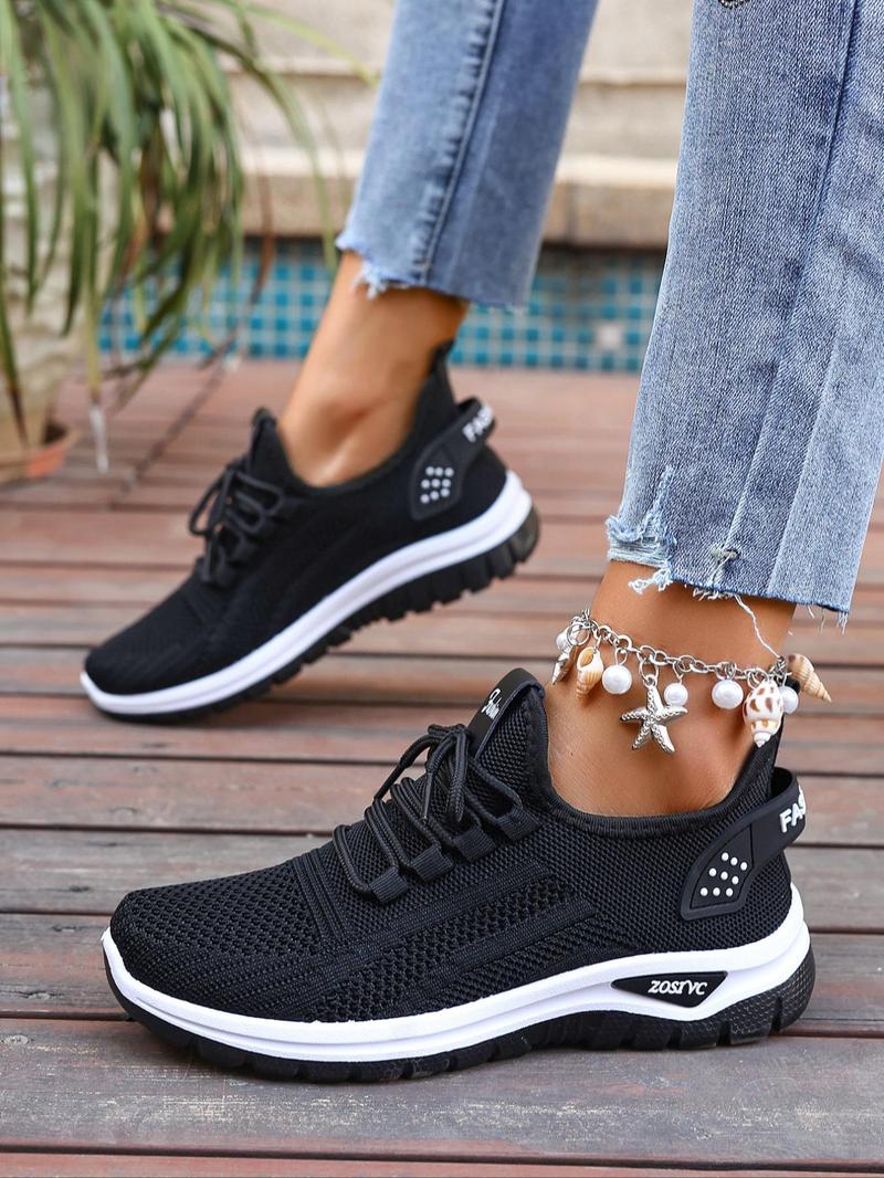 Women's Fashionable Mesh Breathable Sneakers, Casual  Comfortable Non-slip Lace Up  Low Top Sports Running Shoes, All-match Basic Shoes for Daily Wear, Knitted Running Shoes