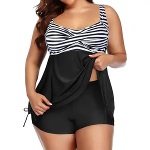 Aqua Eve Women Plus Size Tankini Swimsuit Two Piece Flowy Swimdress Bathing Suits with Shorts