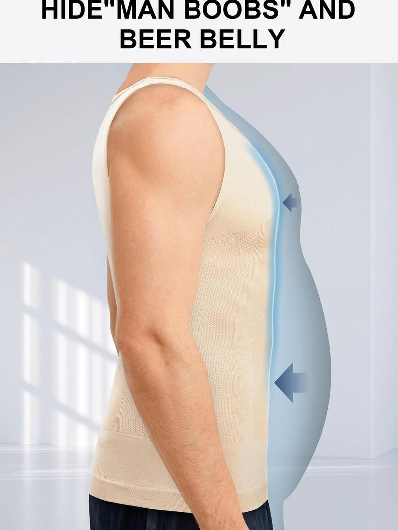 Men's Solid Color Compression Vest, Casual Comfortable Breathable Tummy Control Shaper Tank Top, Men's Shapewear Top for Daily Wear, Shaping Top