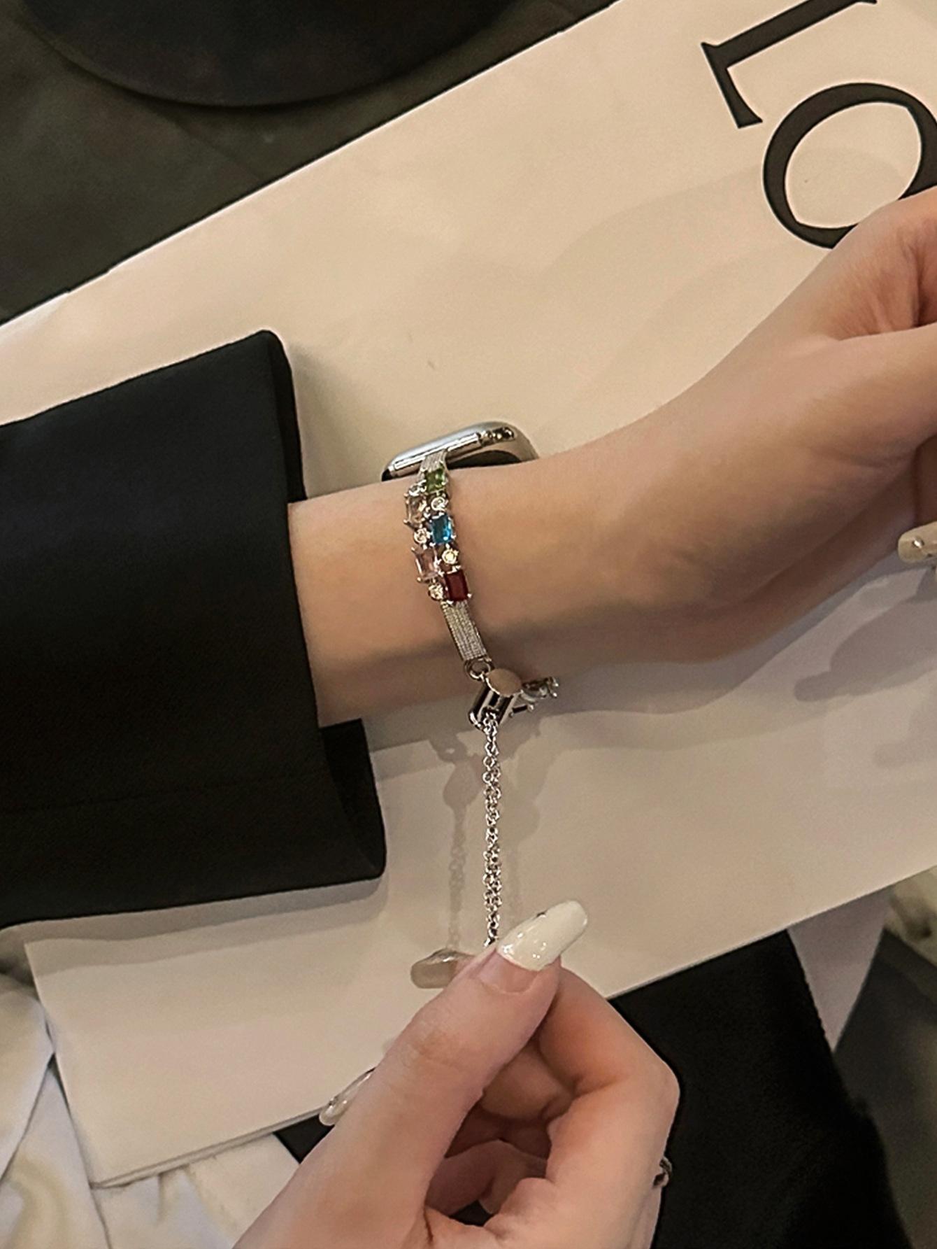 Candy Square Rhinestone Bracelet Watch Band, Stylish Strap Compatible With Apple Watch Series 4 5 6 7 8 9, Shiny Elegant Design For Women's Daily Wear