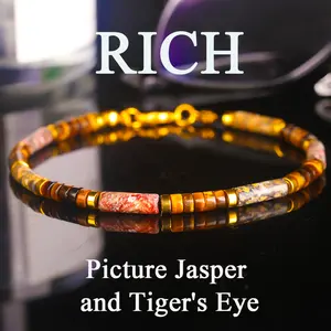 GADASLUY Picture Jasper & Tiger's Eye Money Bracelet, Vintage Thin Tube Bead Wealth Jewelry, Adjustable Buckle, Abundance-Attracting Daily Wear Gift