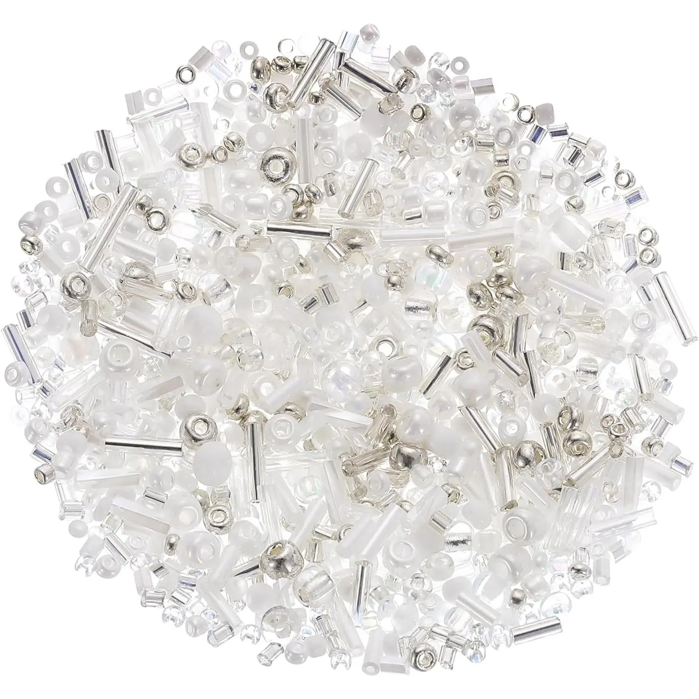 1000-Count Loose Pack Glass Seed Beads, 1-4mm Mini Glass Bugle Beads for DIY Earrings, Necklaces Making, White, Glass Beads