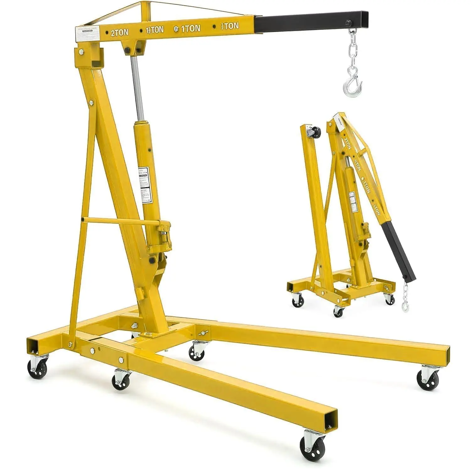 【GAOMON】2 Ton Folding Hydraulic Engine Hoist, 4400lbs Capacity Shop Crane for Garage Workshop, Telescopic Boom, 6 Wheels, Heavy Duty Steel, Automotive Lift Tool