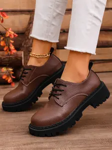 Vintage British Style Laced Thick Sole Loafers, American Workwear Leopard Print, Fall Winter Versatile Office Casual Women's Shoes