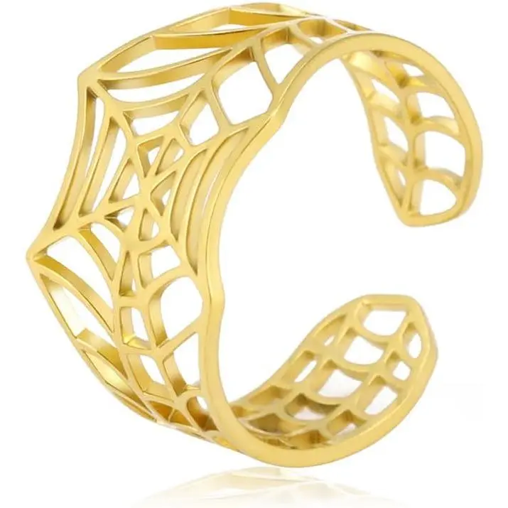 Personalized Spider Web Adjustable Ring for Women Men Stainless Steel Knuckle Middle Tail Finger Rings Punk Statement Stacking Open Ring Fashion  for   Halloween Birthday