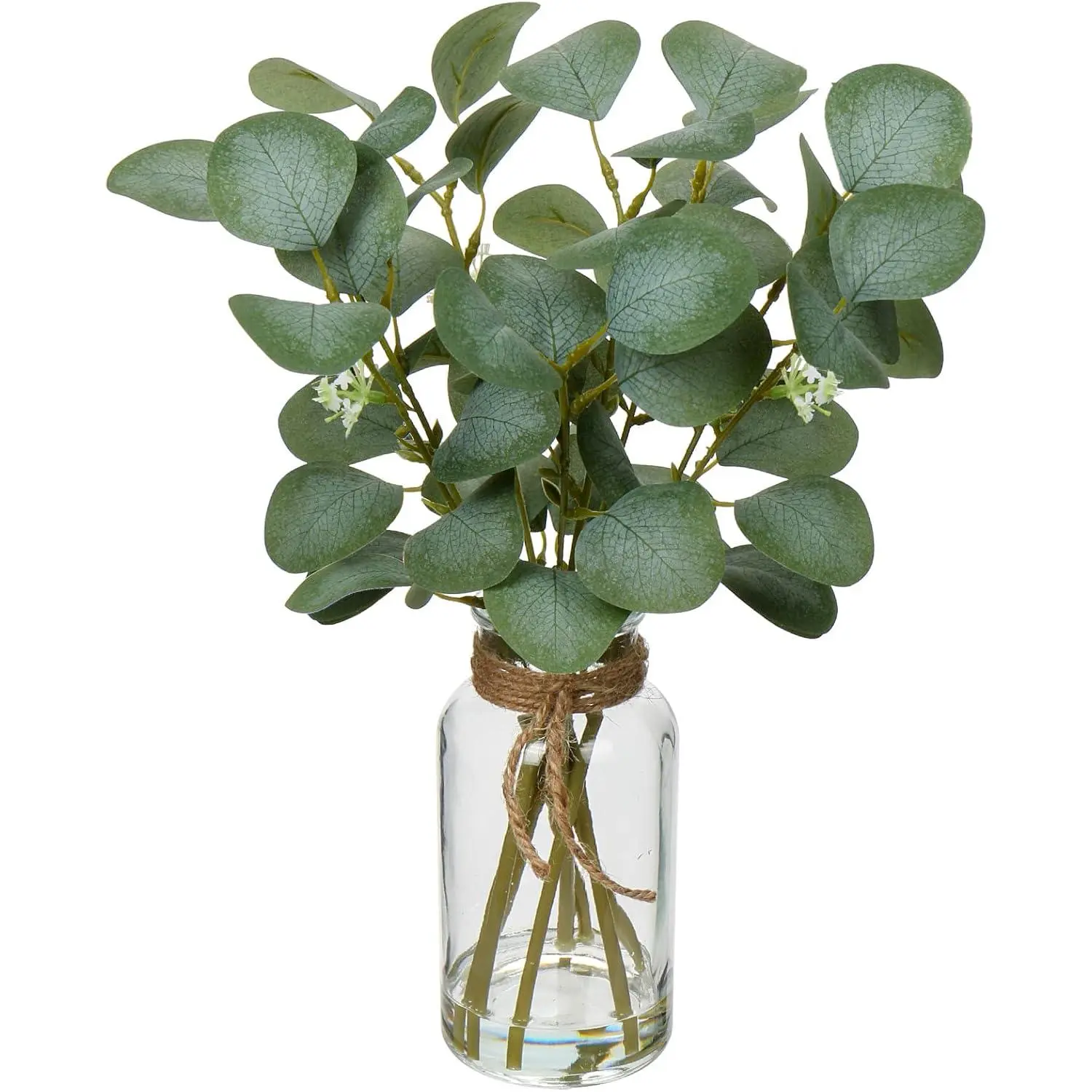 Artificial Eucalyptus Stems   in Glass Vase with Faux Water | 14"   Eucalyptus Leaves in Clear Vase for   Bathroom Wedding Centerpiece Décor