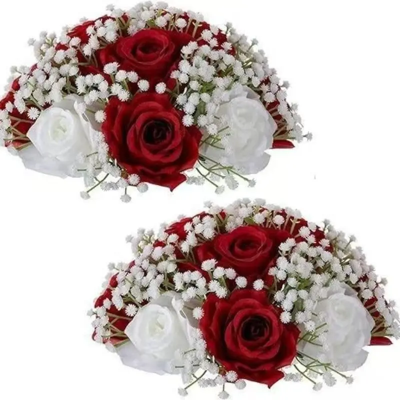 2PCS Christmas Star-shaped Synthetic Rose Flower Arrangement for Wedding Table Center Decoration, Wedding Archway Synthetic Flower Bouquet, Background Wall Decoration for Party Events with Artificial Flowers. Perfect Home Decoration for Thanksgiving, Hall