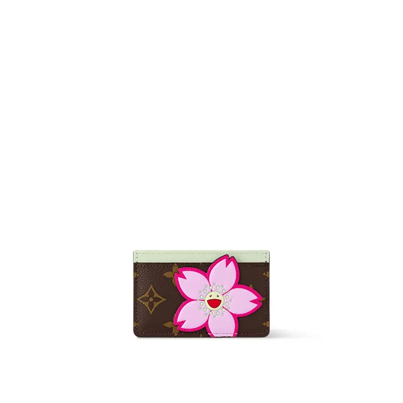 Women's Louis Vuitton x Takashi Murakami Brown and White Cherry Blossom Monogram Coated Canvas Cardholder, Elegant Fashion Wallet, Exquisite Wallet