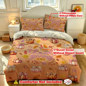 3-piece set (1 duvet cover + 2 pillowcases, without a filling) with a Thanksgiving Day pumpkin leaf pattern. This soft and comfortable bedding set is suitable for use in all rooms and throughout the year. It's perfect for room decoration and makes