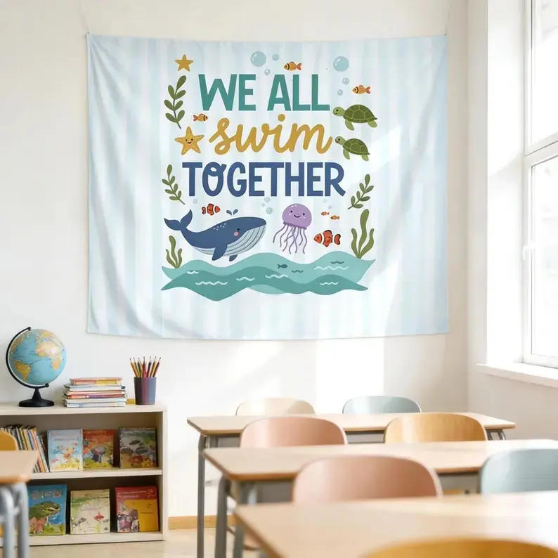 Ocean Classroom Tapestry: Sea Animals Classroom Decorations Teacher Bulletin Board Decor#TikTokMadeMeBuyIt#SummerBreakWallTapestry#School Season Decor#OutdoorHangingBanner