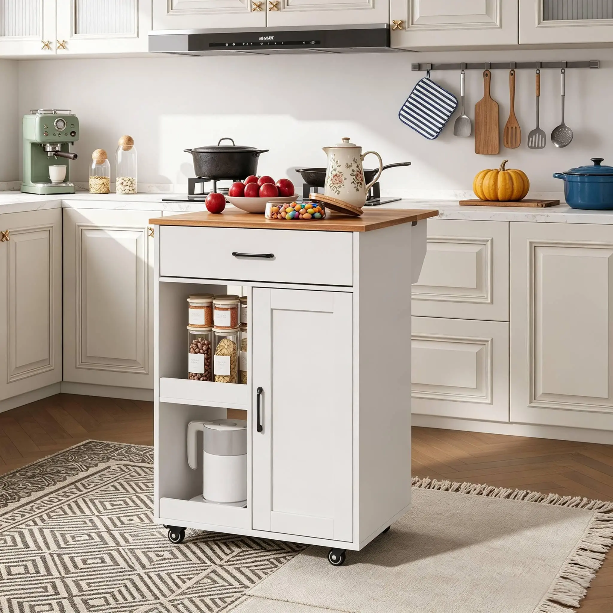 Compact Kitchen Island with Drop Leaf - Kitchen Storage Rolling Cart on Wheels Compact Kitchen Island with Drop Leaf - Kitchen Storage Rolling Cart on Wheels