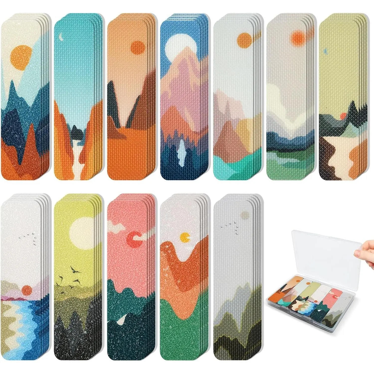 72 Pcs Anxiety Sensory Stickers with Storage Box - 2 Textured Surfaces - Fidget Strips for Office & Classroom Desk Adult Stress Relief (Landscape)