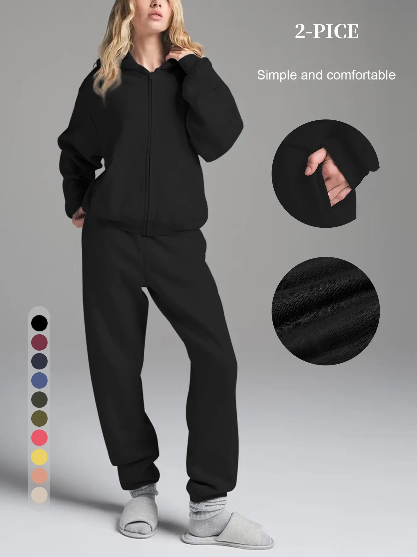 2026 6 Fall Athleisure Zip Up Hooded Cropped Jogger Tracksuit Set, Soft Cinched Waist, Breathable, Neutral Tone, Casual Style