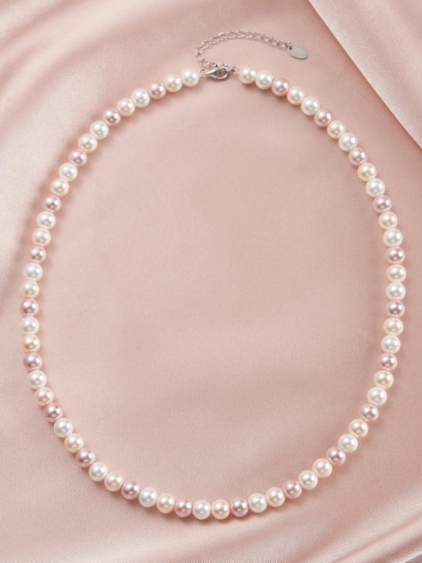 Vintage Mixed Color Shell Pearl Decorated Necklace with 925 Sterling Silver Chain, Fashion Jewelry Accessories for Women As Gift