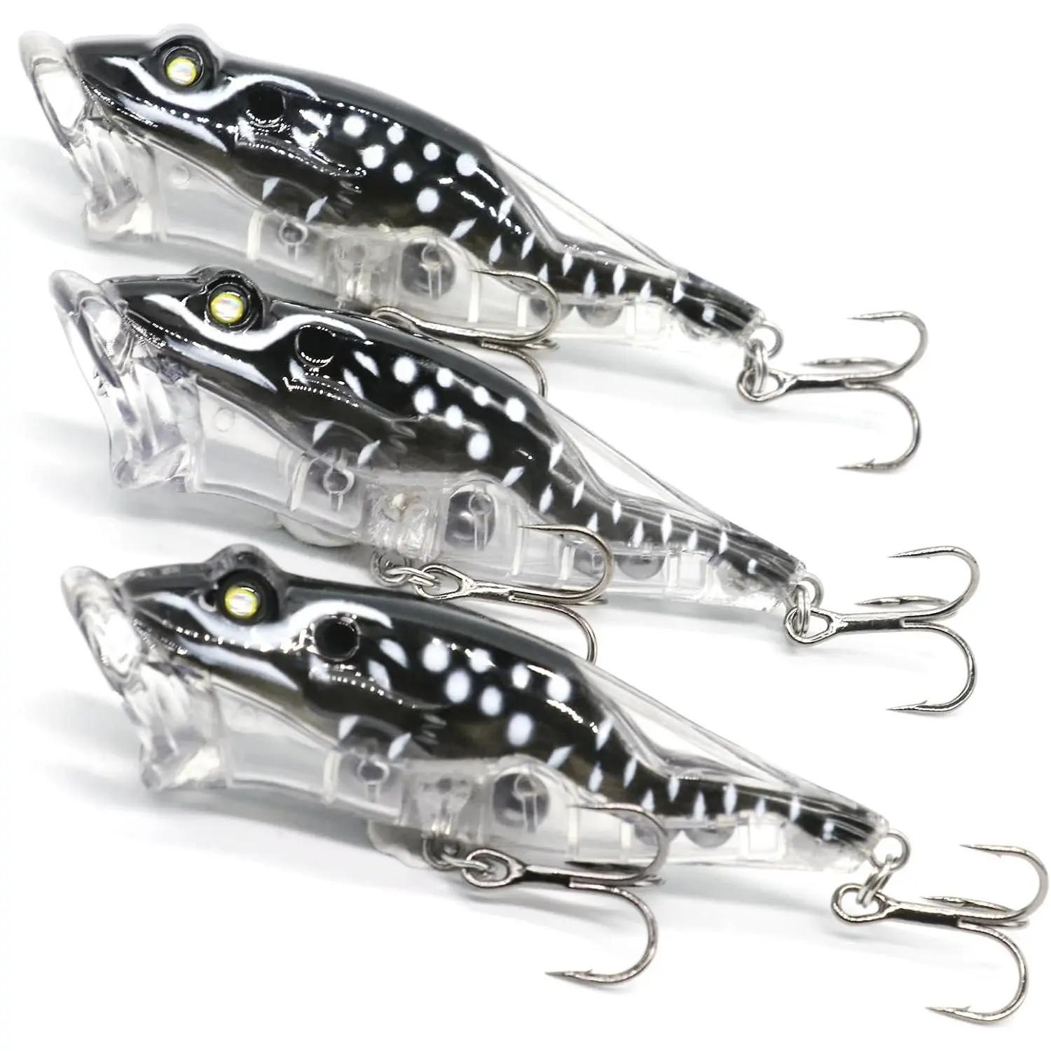 3 count Popper Topwater Fishing Lures with Treble Hooks, Whopper Floating Splashing Popper with Rattles, Freshwater Saltwater Lures for Bass