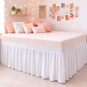 Dorm Bed Skirt Full XL 36 Inch Drop –No Lift Easy Install Wrap Around, Long Elastic Dust Ruffle, Wrinkle & Fade Resistant Microfiber, Machine Washable, College Dorm Bedskirt White