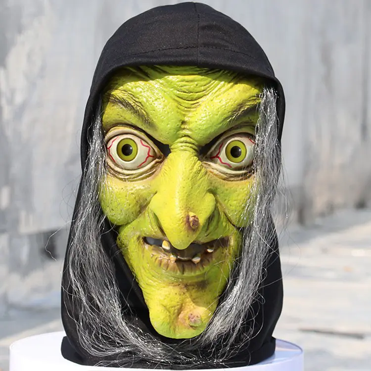 Natural Latex Scary Old Witch Mask, 1 Size Halloween Party Cosplay Prop, Haunted Event Face Covering Accessory, One Size, Soft Elasticity