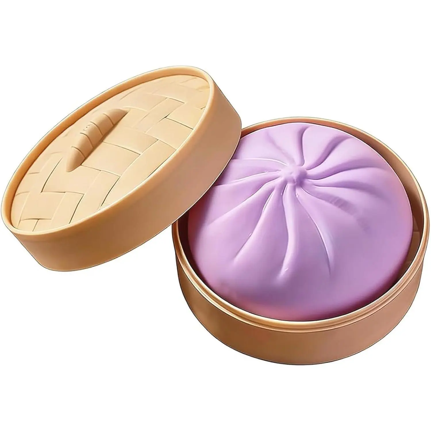 BPA-Free Giant Dumpling Stress Ball - Soft Plastic Steamed Bun Fidget Toy with Steamer, Collectibles for Unisex 12+ Year-Olds, Oddly Satisfying Safe Materials Relaxation Toy for Comics, Video Games Enthusiasts (Purple)