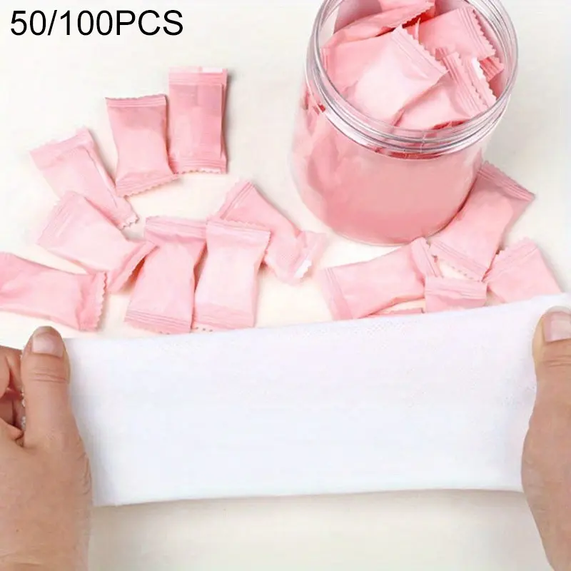 Compressed Towels for Travel, 50/100 Bulk Pack Coin Tissues, Compressed Towel Tablets, Individually Wrapped Disposable Face Towels for Camping, Hiking, Outdoors, Home, Beauty, and Emergency Use