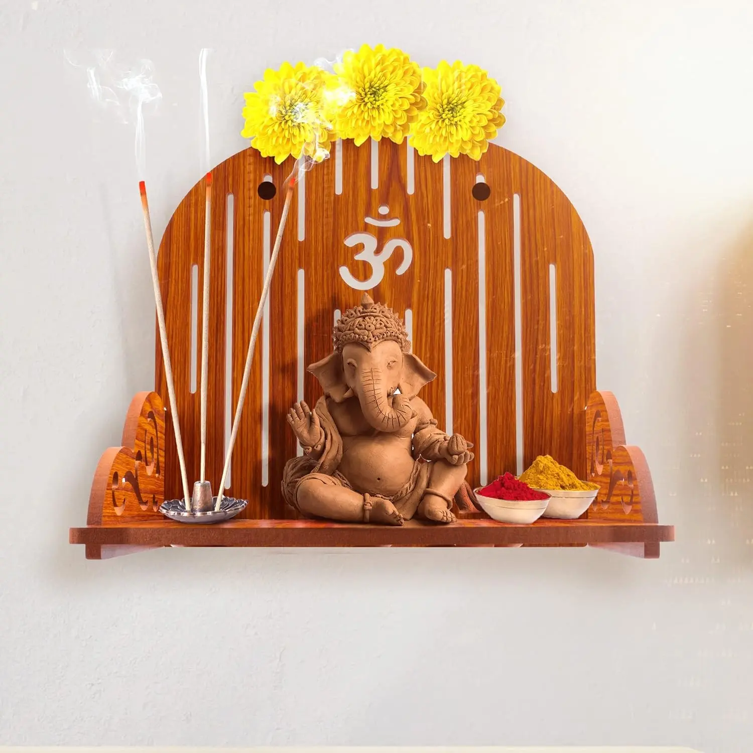 Wooden Wall-Mounted Shelf Set, Temple Altar Stand, Shrine Holder, Storage Rack, Idol Decor, Home Office Use, Gift Idea
