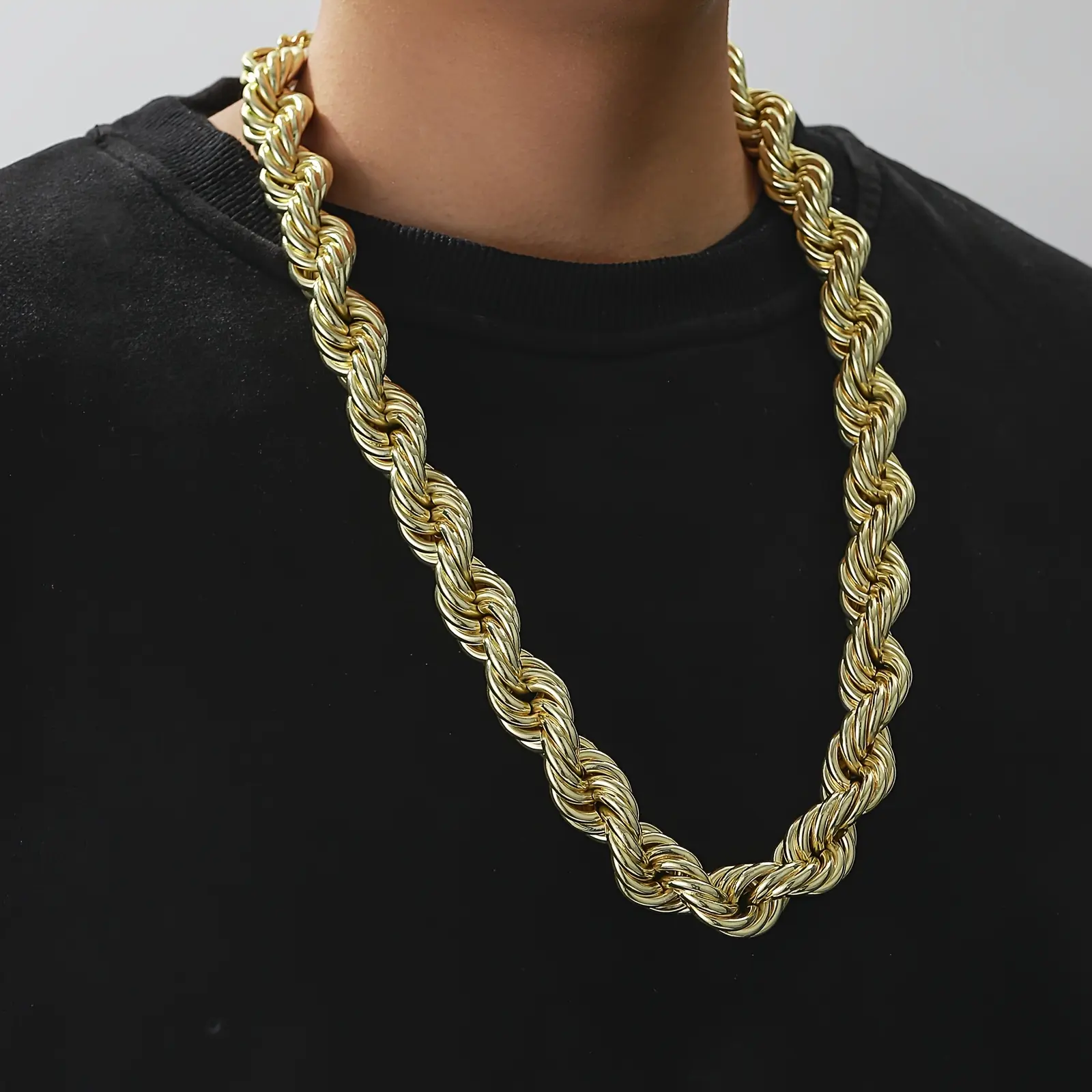 1pc 24in/30in Golden Color Plated Rope Chain for Men, 20mm Mens Big Chain Thick Chunky Rope Chain Necklace Hip Hop Old School Rapper Chain