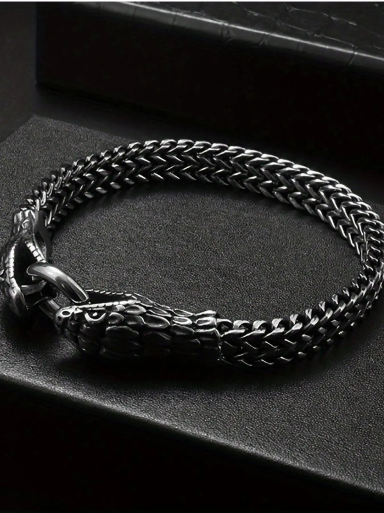 Ouroboros Concept Dual Snake Head Titanium Steel Bracelet, Interlocking Clasp Design, Vintage Aged Dark Mystical Aesthetics