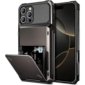 Compatible with iPhone 16 Pro Max Case with Card Holder Dual Layer Heavy Duty Drop Protection Hidden Flip 4-Card Slot Wallet Phone Case for iPhone 16 Pro Max for Women Men, 6.9'' Gun Metal