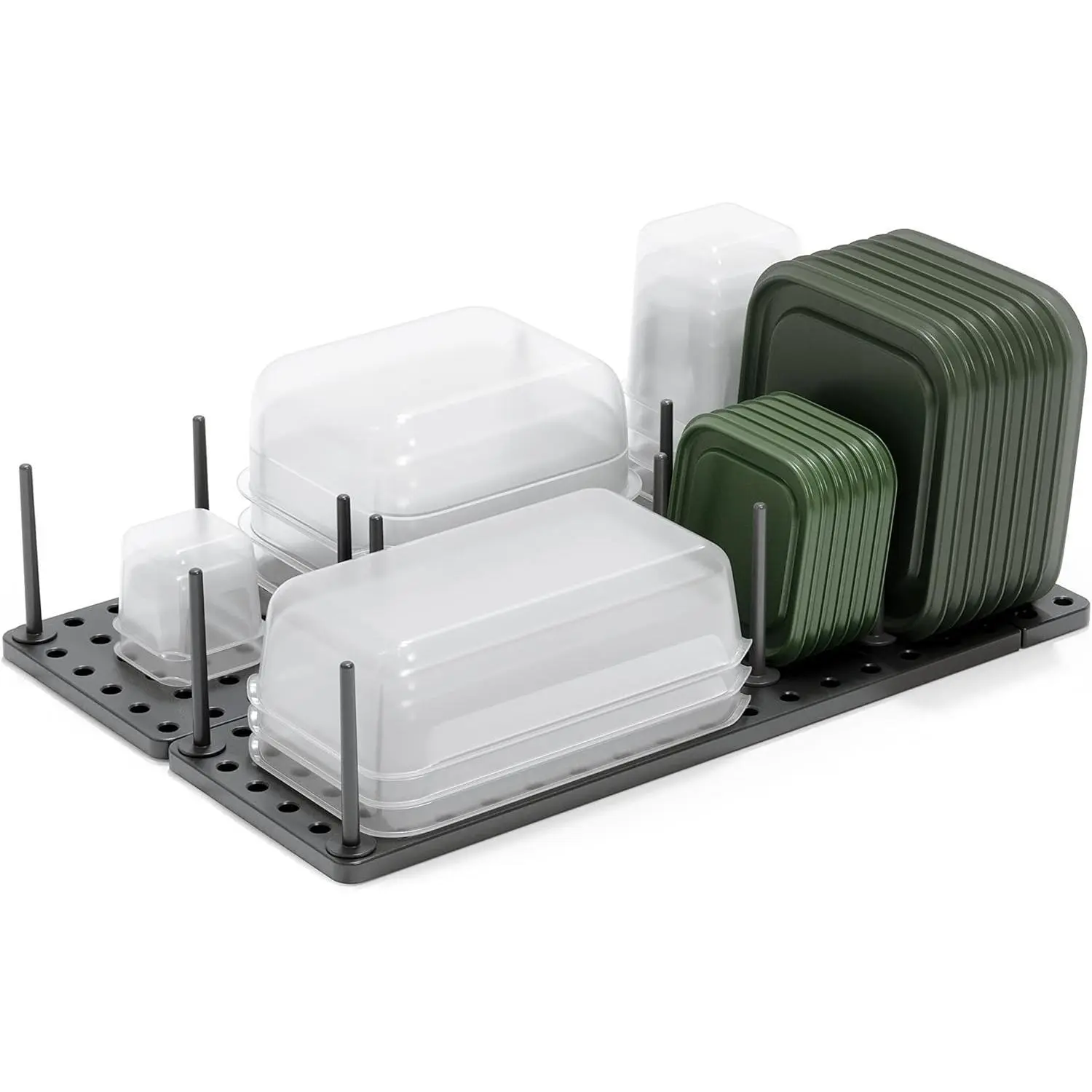 Kitchen Drawer Cupboard Organizer Tray - Adjustable Storage System For Food Containers, Cookware, Serveware, Utensils and More, Grey