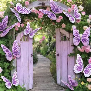 Frienda 24 Pcs Large Butterfly Party Decorations 3D Purple Mariposas Grandes Para Decoration 17.7" 15.7" 13.8" Self-adhesive Giant Hanging Butterflies Wall Decor for Birthday Baby Shower Wedding Decor