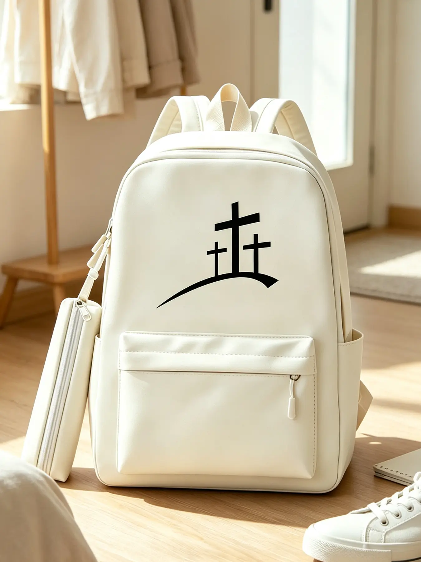 Cross‑Print Fashion Backpack, Unisex Portable Daypack, Laptop Bag for Commute, School, Outdoor Travel Trip