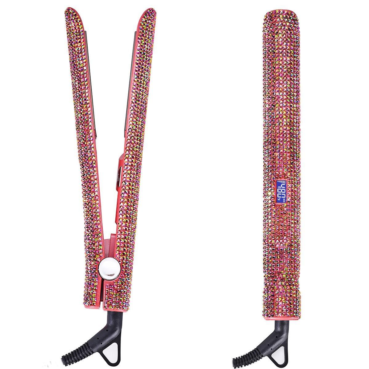 1 set Bling Rhinestone Decorated Hair Straightener,Crystal Diamond Professional Salon 480F Hair Flat Iron, Titanium Flat Iron, Silk Press, Hair Styling Tool