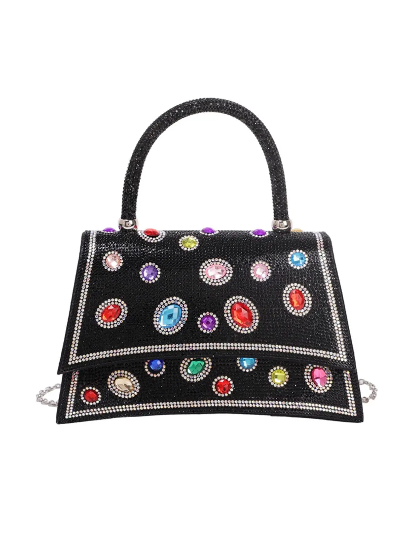 Rhinestone Colorful Gem Handbag, Vintage Bohemian Evening Style, Full Diamond Body, Chain Strap, Crossbody Bag, Party Accessory