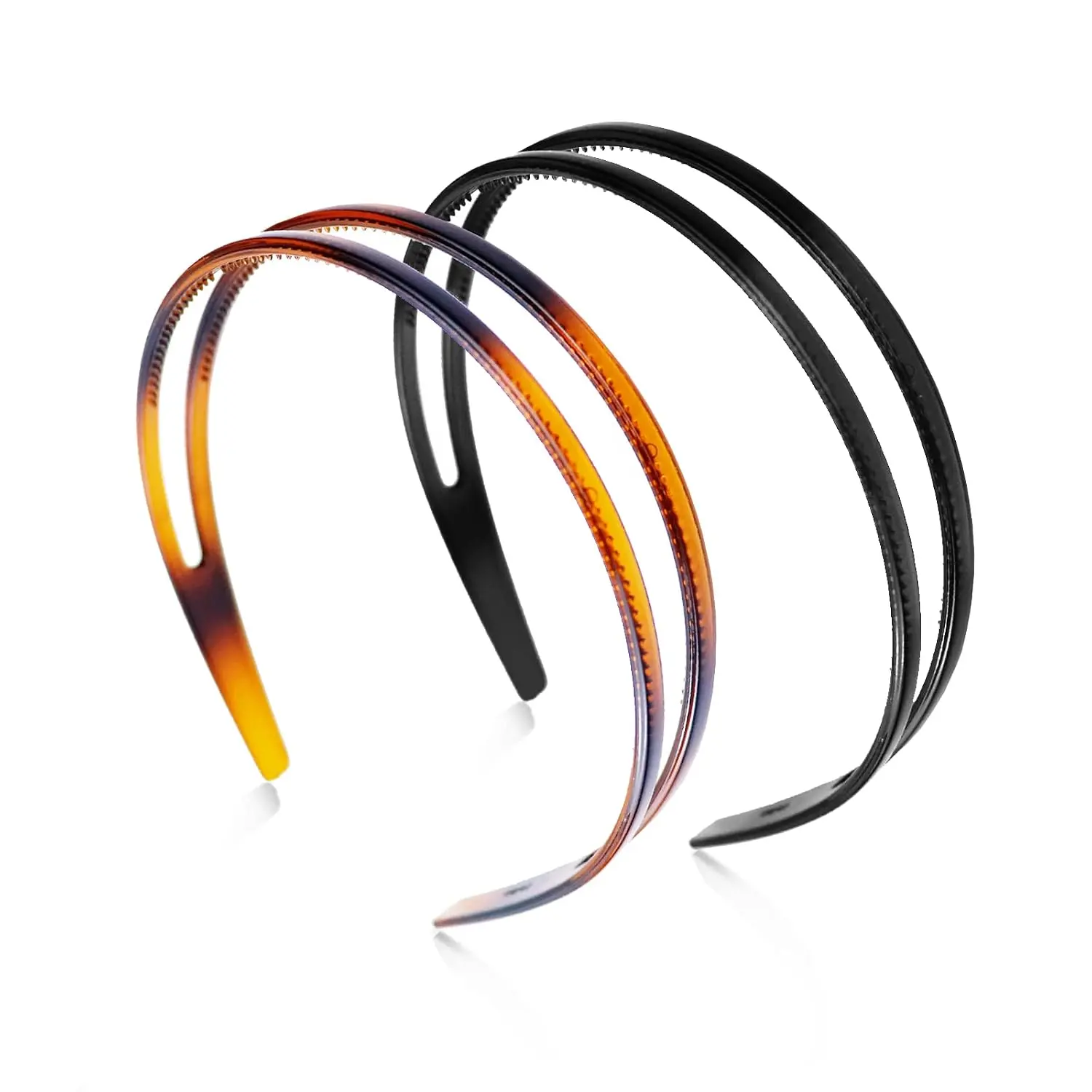 2 count Plastic Headband Double Row  Comb Hair Band Simple and Chic Hair Hoop Non-Slip Hair Accessory for Women Girls Daily Dating Decorations(Black, Brown)