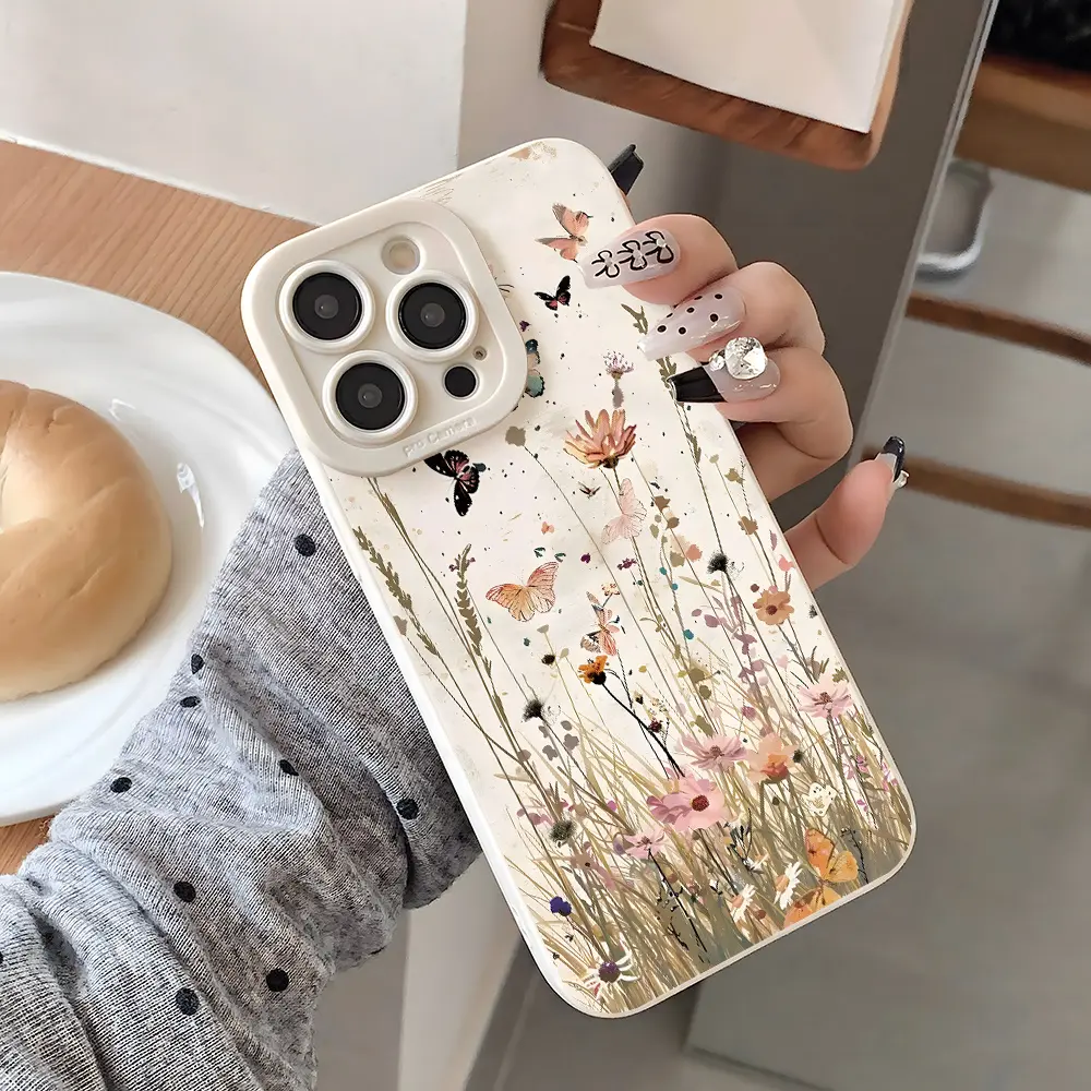 Watercolor Wildflower Butterfly Print Phone Case For iPhone 17 16 15 14 13 12 11 Pro Max Plus 16E 17E Soft Silicone TPU Cottagecore Pastel Aesthetic Cover