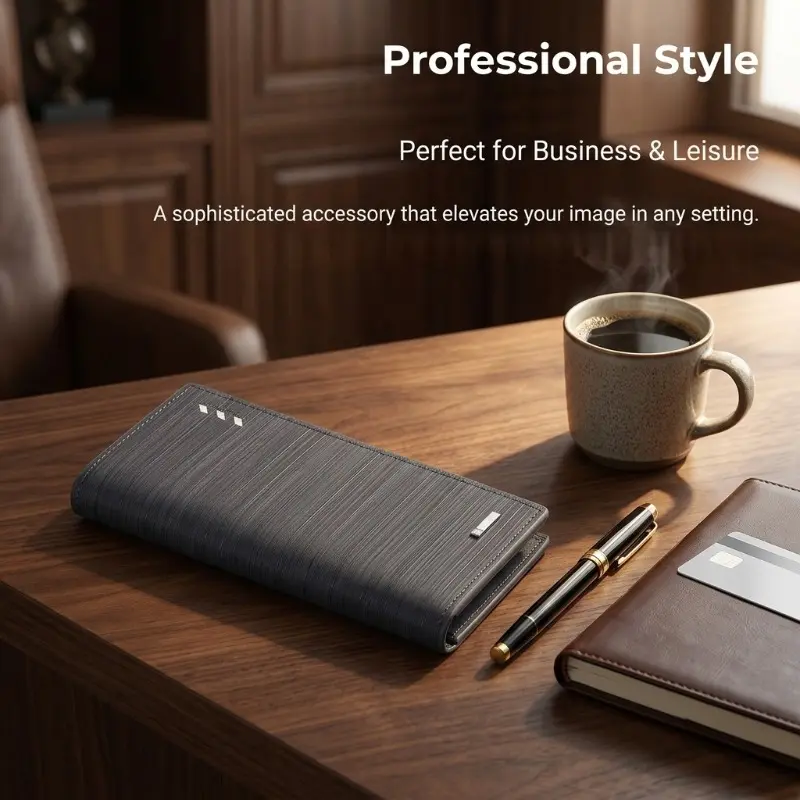Men's Long Shape Double-Fold Wallet - Business Casual, Compartmentalized Design, Multi-Card Storage Space, Available in 2 Colors