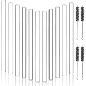 20 Pcs 8 Inch Long Borosilicate Glass Blowing Tubes Industrial Clear Glass Tubes 12mm OD 8mm ID 2mm Thick Wall with 4 Cleaning Brushes for Laboratory Experiment